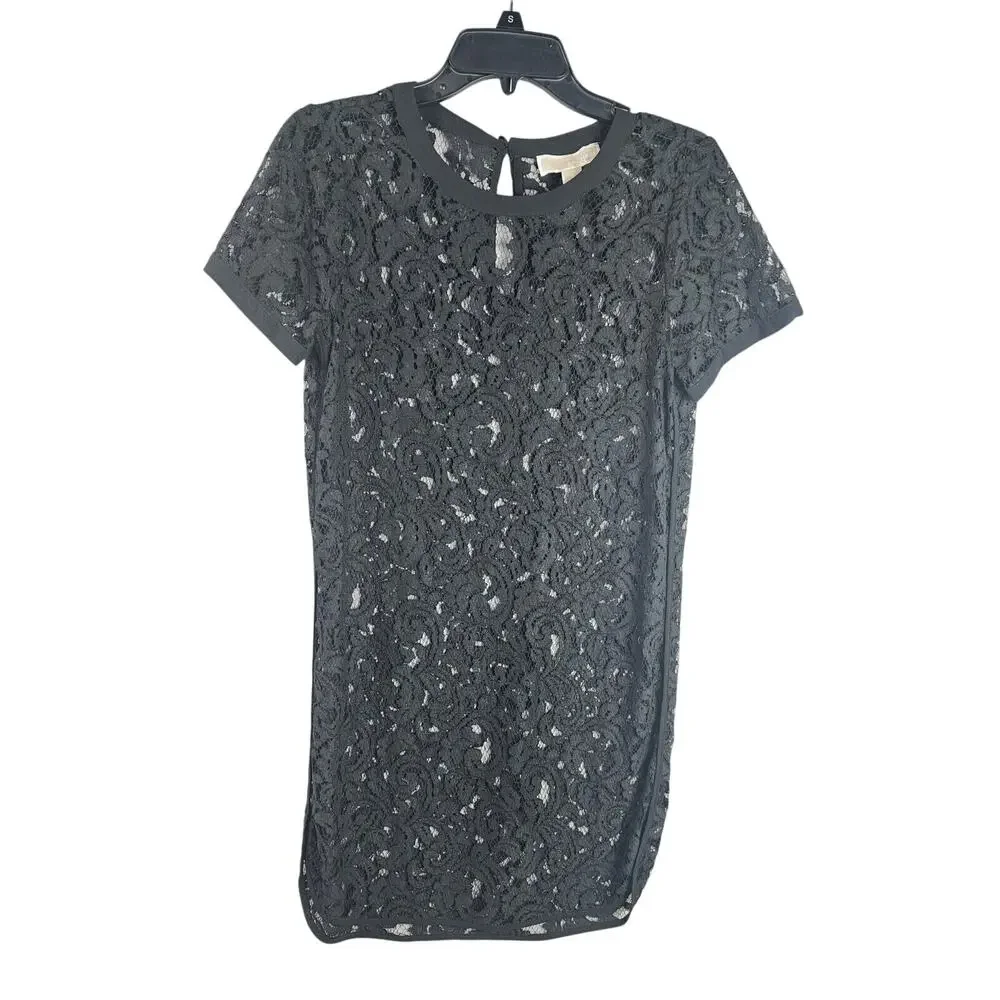 Michael Kors Black Lace Crochet Overlay Blouse Size 4